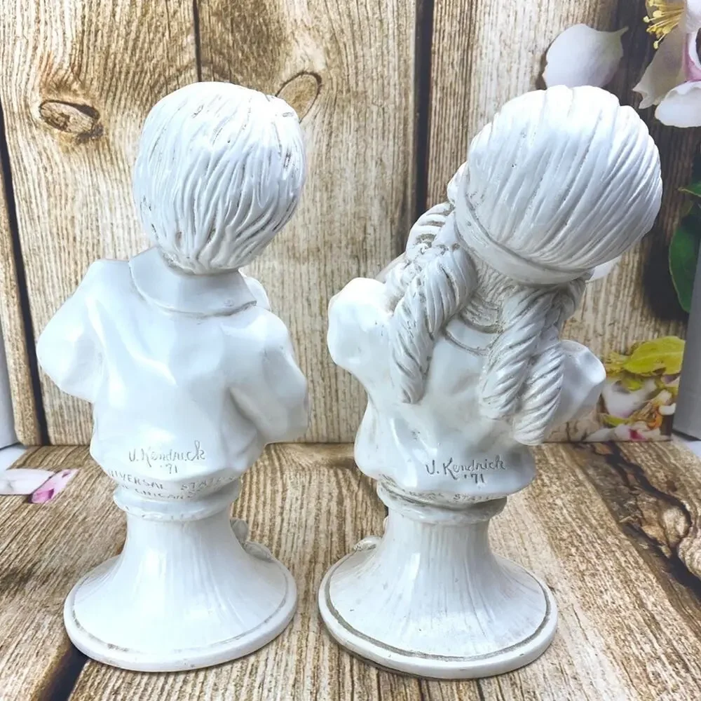 VTG 1971 U Kendrick Boy Girl Statues 9 inch Boy Saxophone Girl Covering Ears